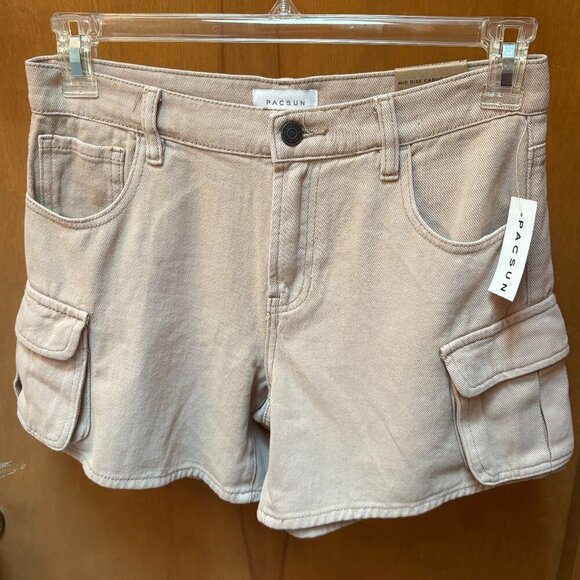PACSUN Womens Mid-Rise Cargo Short Beige Soft - Picture 1 of 5